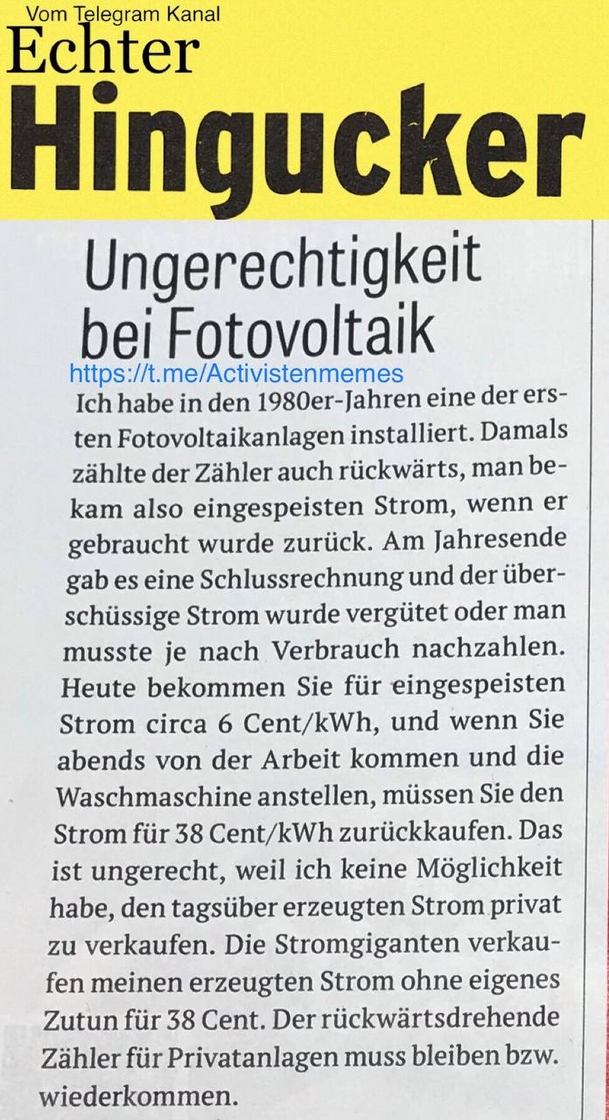 Ungerechtigkeit bei Votovoltaik